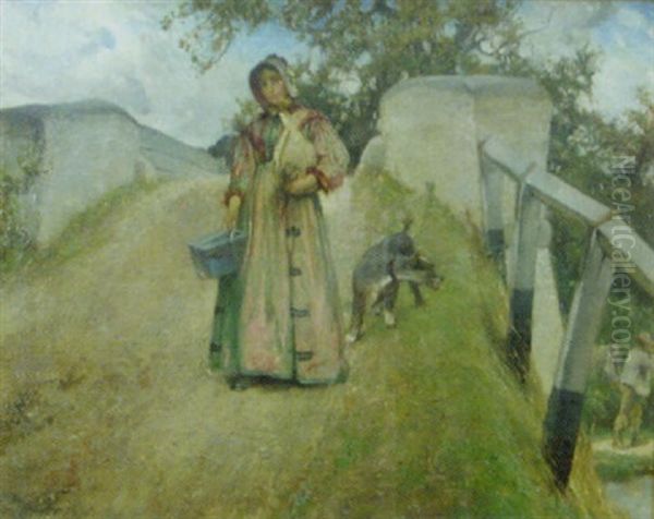 Portrait Of A Woman With Dog In A Landscape - view 1