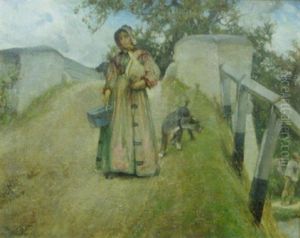 Portrait Of A Woman With Dog In A Landscape Portrait Of A Woman With Dog In A Landscape