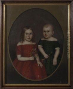 Portrait Of A Young Brother And Sister, The Boy Holding A Small Trumpet, The Girl A Bunch Of Posies by Horace Bundy
