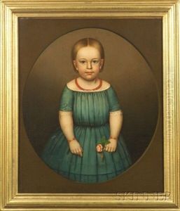 Portrait Of Little Girl In Blue Wearing Coral Jewelry by Horace Bundy