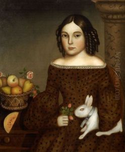 Portrait Of Young Girl With Ringlets Holding A White Rabbit
