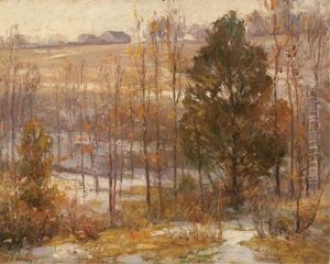 Winter Landscape With Distant Farmhouse by John Elwood Bundy
