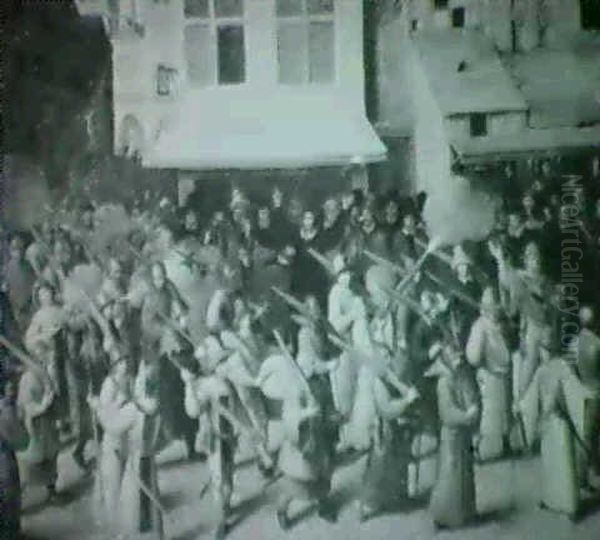 La Procession De La Ligue A Paris En 1590 Ou En 1593 Dans La Rue Du Marche - view 1