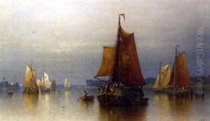 Rhine-boats On The River Maas, Off The Coast Of Dordrecht, Holland