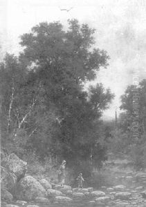 Sylvan Glade With Children At Stream