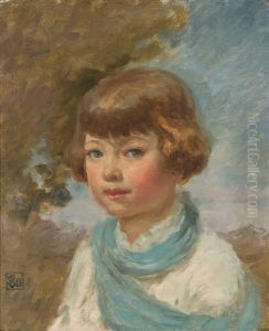 Portrait Of A Young Girl With Blue Scarf by Rupert Charles Bunny