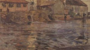 Maisons Roses Au Bord Du Barrage by Rupert Charles Bunny