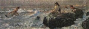 Sea Idyll-mermaids Playing