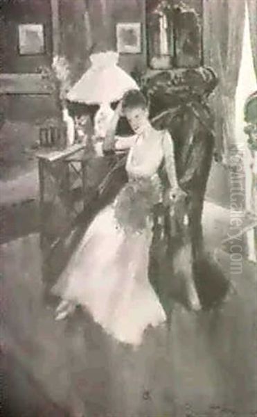A Young Woman Seated In An Interior - view 1