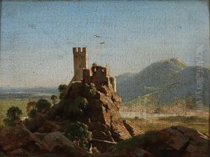A Sunlit Ruin In An Italian Mountain Landscape by Heinrich Buntzen