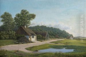 Sommerliche Landschaft Mit Kleinem Bauernhaus An Einem Weiher by Heinrich Buntzen