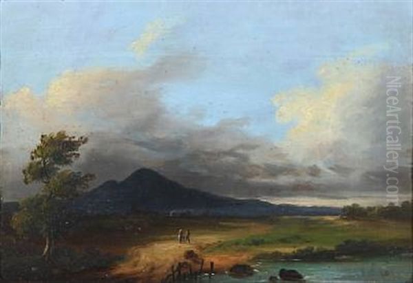 Mountain Landscape With A Family On The Road - view 1