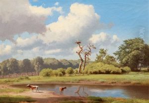 Idyllic Landscape With Stork's Nest by Heinrich Buntzen