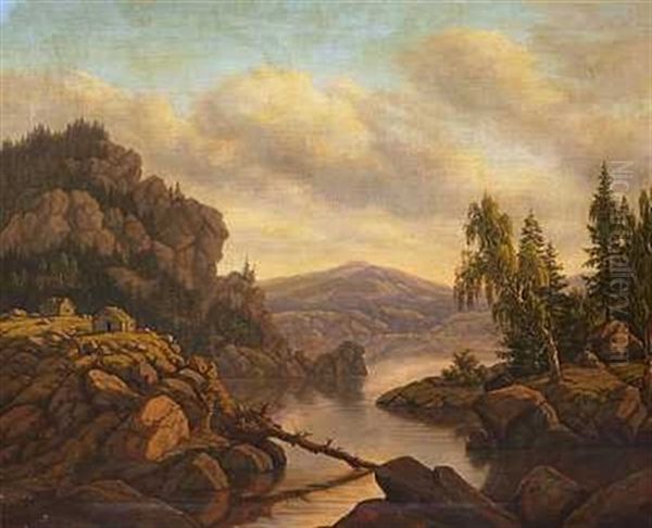 Bjerglandskab Med Hytter Pa Klipperne - view 1