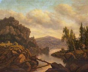 Bjerglandskab Med Hytter Pa Klipperne by Heinrich Buntzen