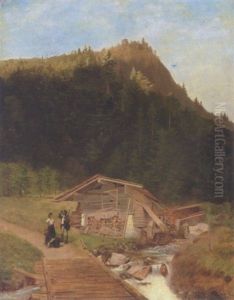 Italiensk Familie, Der Holder Hvil Ved En Vandmolle I Alperne by Heinrich Buntzen