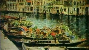 Gondolas Laden With Flowers And Vegetables On The Grand     Canal by Eugenio Buono