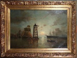 View Of Port By Night by Louis de Burbure