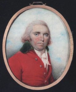 A Gentleman Wearing Scarlet Coat With Green Collar, White Waistcoat And Tied Stock