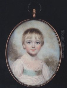 Portrait Of A Young Boy Wearing Low-cut White Dress With Lace Trim And Pale Turquoise-blue Waistband