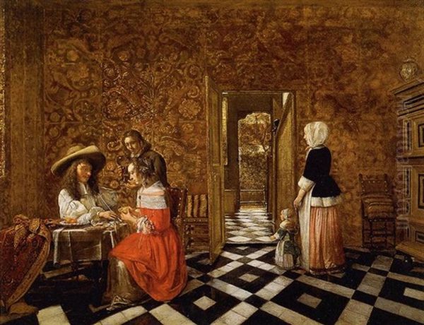 Merry Company At A Table With A Woman And A Child - view 1