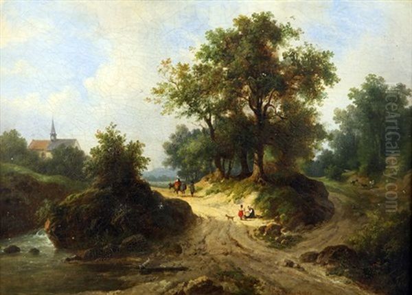 Villageois Dans Un Chemin De Sous-bois - view 1
