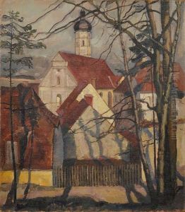 Dorfansicht Mit Kirche (verso: Studie Liegende Frau) by Paul Buerck