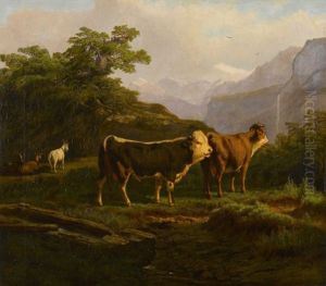 Kuhe Und Ziegen Vor Den Berner-alpen by Ludwig August Burckhardt