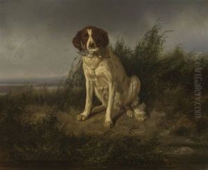 Jagdhund Mit Totem Vogel In Der Schnauze by Ludwig August Burckhardt