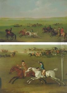 A Match At Newmarket, Probably At The Turn Of The Lands On The Beacon Course by Thomas Burford
