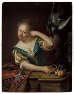 Jeune Femme Tenant Une Montre Proche De Son Oreille by Adriaan Van Der Burg