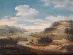 Vue D'un Village En Bord De Riviere by Dirk van der Burg