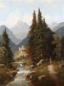 Gebirgige Landschaft Mit Burgruine by Jakob Burgaritzky