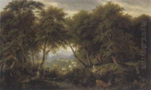 Waldinneres Mit Jager, Im Hintergrund Blick Auf Berchtesgaden (?) Waldinneres Mit Jager, Im Hintergrund Blick Auf Berchtesgaden (?)