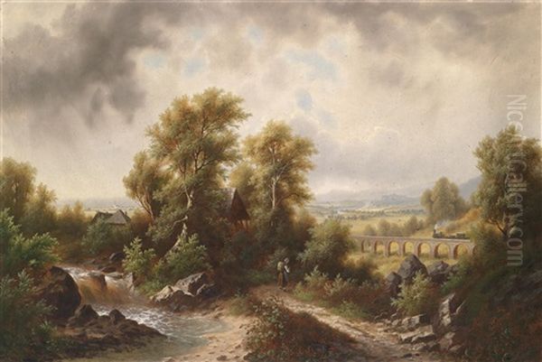 Landschaft Mit Eisenbahnbrucke - view 1