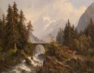 Ponte St. Marin Im Chamoniethale Mit Dem Montblank, Schweiz by Josef Burgaritzky
