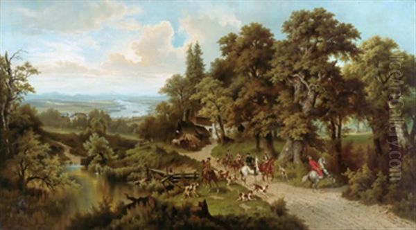 Jagdgesellschaft Vor Einer Weiten Landschaft (donaulandschaft?) - view 1
