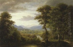 Blick In Ein Weites Gebirgstal by Josef Burgaritzky