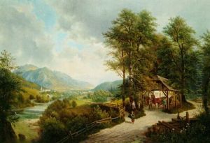 Preparing A Carriage In An Alpine River Landscape