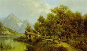 Motiv Aus Dem Salzkammergut Mit Figurlicher Staffage by Josef Burgaritzky