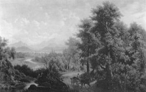 Extensive Mountain Landscape With Man In A Coach
