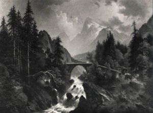 Ponte St. Maria In Camonir Thal Schweiz by Josef Burgaritzky