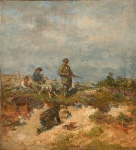 Hunters By A Fox-hole by Anton Burger