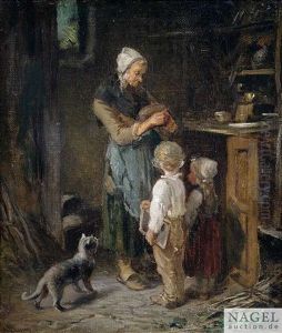 Kucheninterieur Mit Mutter, Kindern Und Katze Kucheninterieur Mit Mutter, Kindern Und Katze