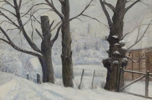 Blick Auf Kronberg In Verschneiter Winterlandschaft by Anton Burger