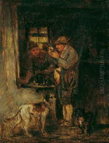 Wirtshausinterieur Mit Einem Jager Und Zwei Hunden - view 1