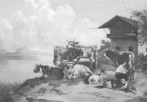 Weite Seelandschaft Mit Kuhherde by Anton Burger