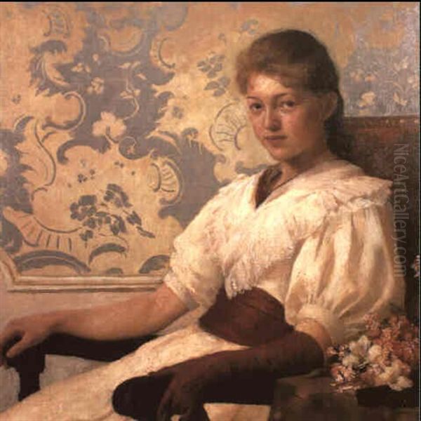 Portrait Eines Jungen Madchens In Rotem Stuhl - view 1