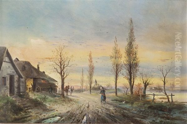 Landliche Idylle Mit Schmiedewerkstatt Und Figurenstaffage - view 1