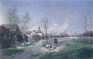 Dorfmotiv Mit Figurlicher Staffage by Lothar Buerger
